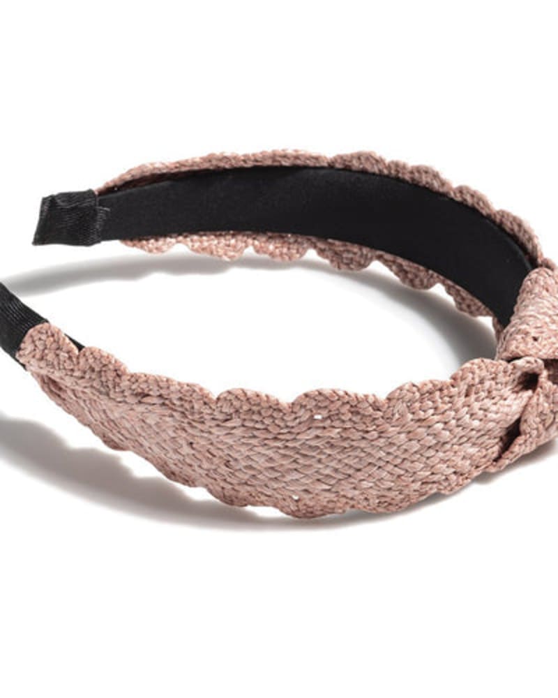 Front of a size None Knotted Braided Straw Headband in BLUSH by Shiraleah. | dia_product_style_image_id:245323